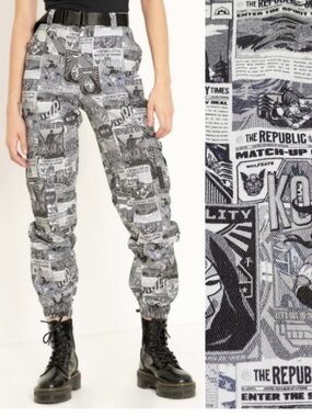 Blackmilk X Avatar Korra Republic City News Cargo Pants Joggers: Black White